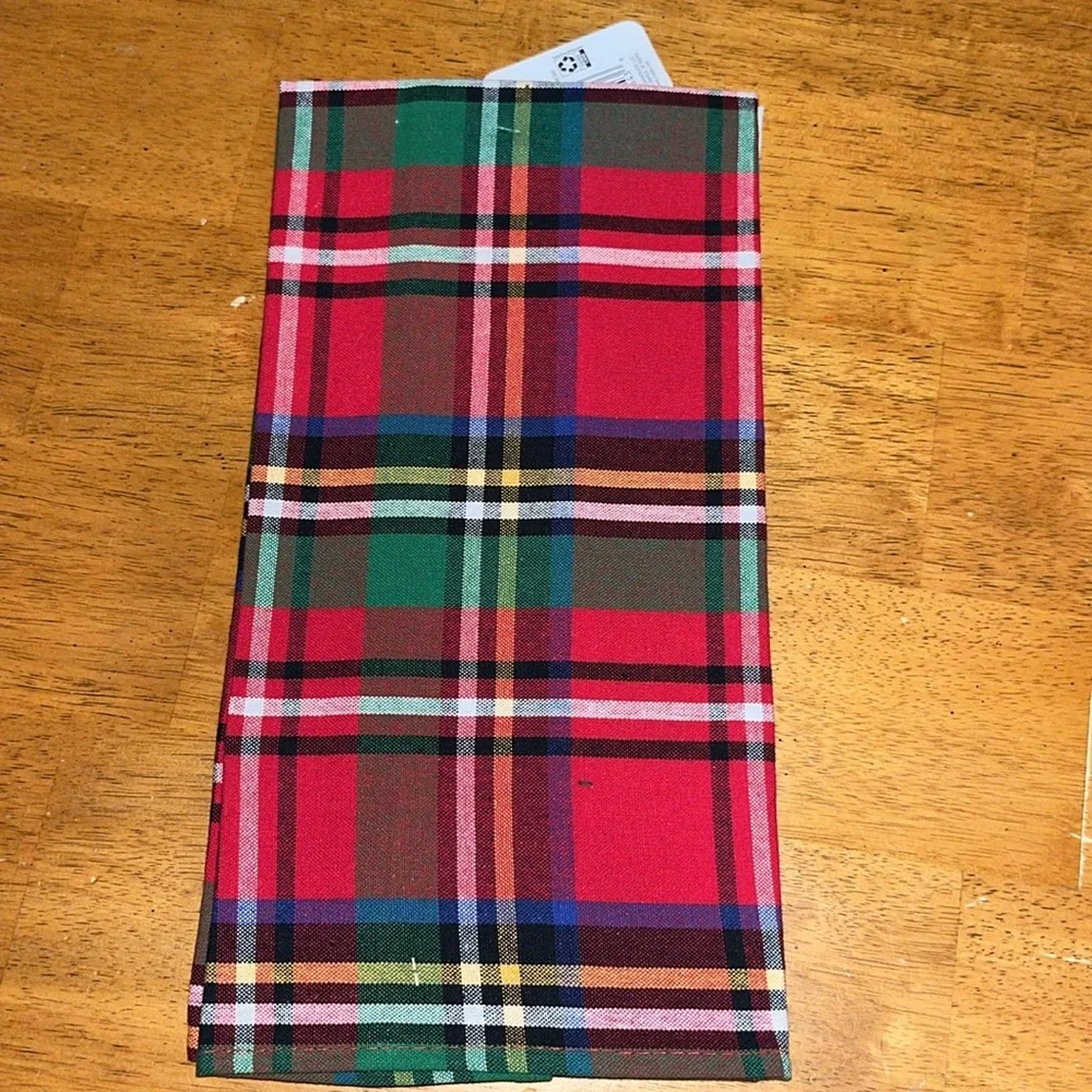 December Home 2 Pack Tea Towels Joy Plaid White 16” by 26” 100% Cotton